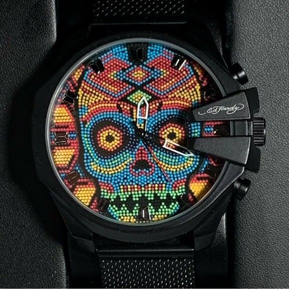 Ed Hardy Skull Men's Mesh Analog Watch Black NWT Multicolor - Picture 10 of 10